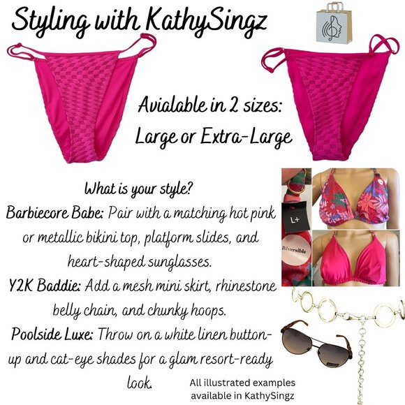 Good American Hot Pink Textured Jacquard Bikini Bottom Size XL High-Cut Adjustab - Picture 2 of 7